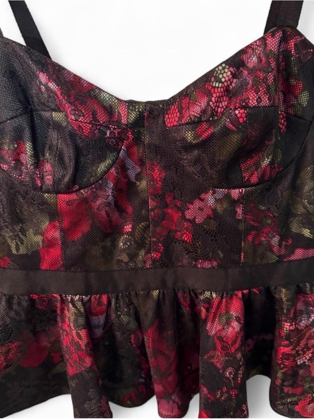 Pearl Georgina Chapman Red & Black Floral & Lace Bustier Top Size 2